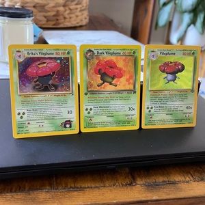 Erika’s Vileplume (Gym C.), Dark Vileplume (1st Ed. Team R.), & Vileplume (Base)